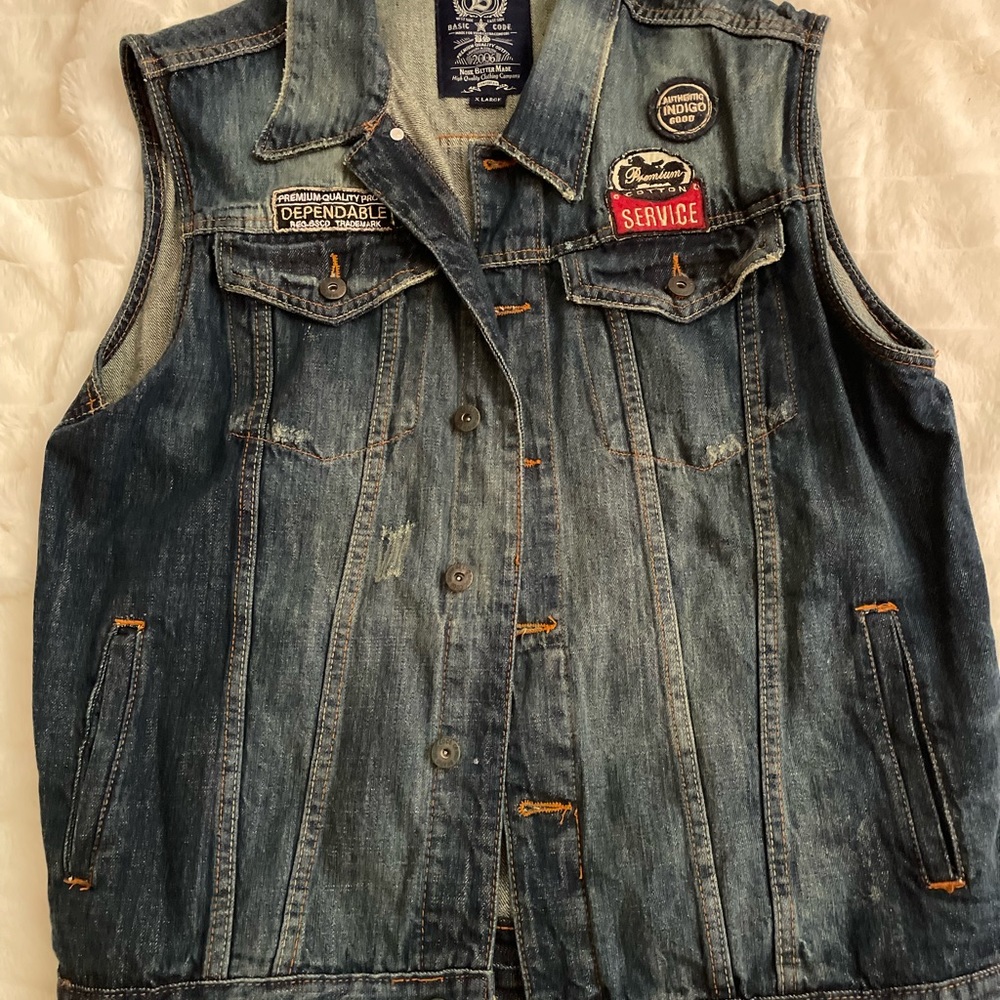 Distressed Denim Vest XL